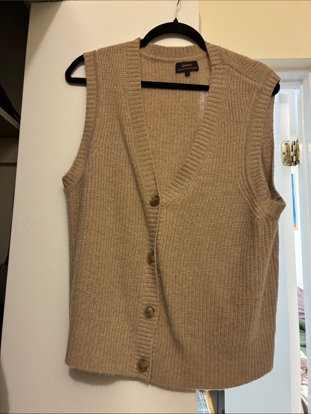 Quince Fisherman Knit Button-Up Cashmere Vest in Oatmeal - Preppy Coastal